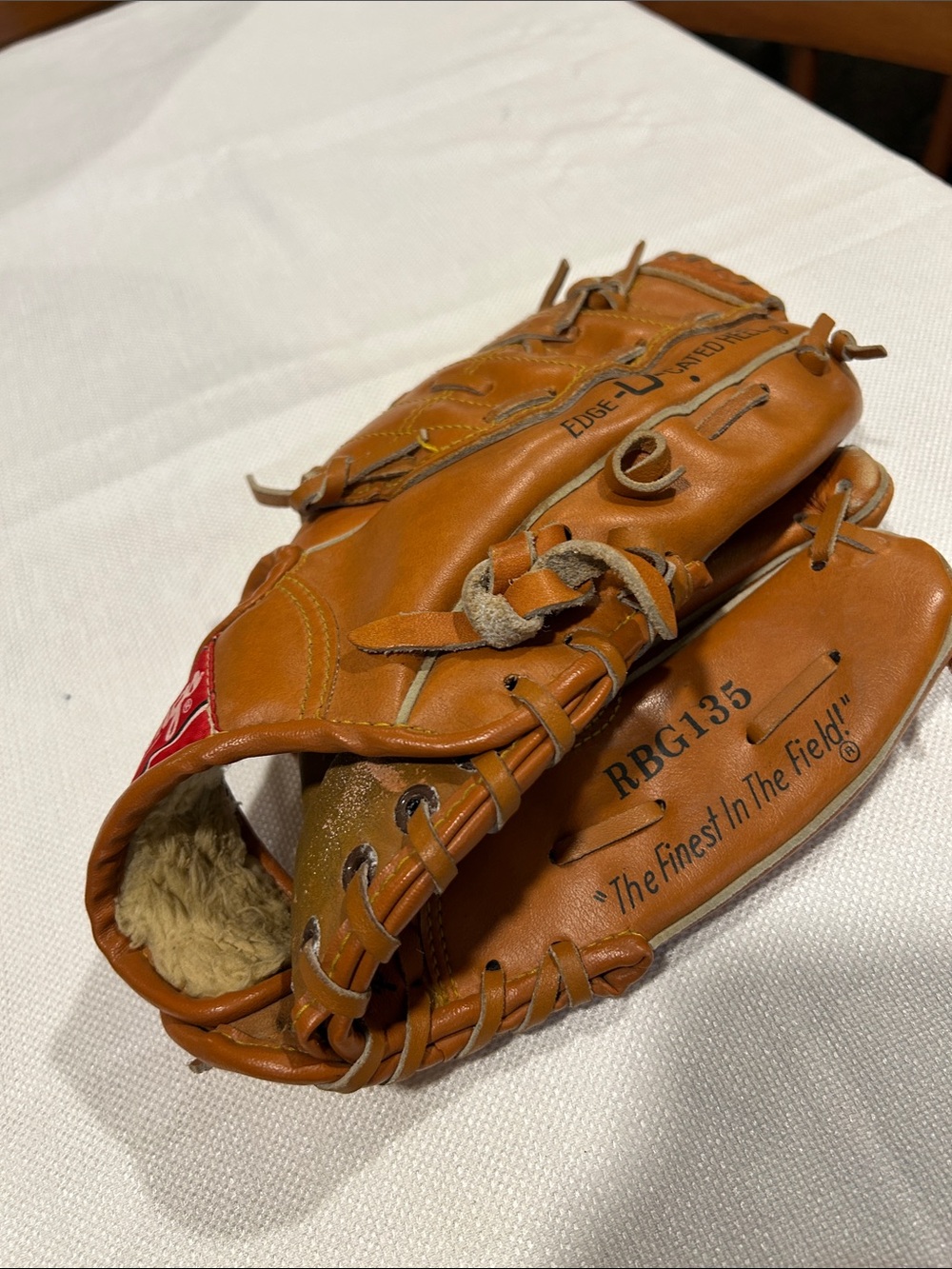 Rawlings Tan Leather Baseball Glove with Red Logo Patch
